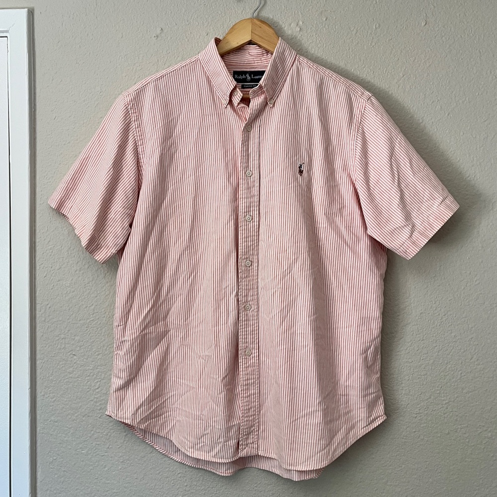 Ralph Lauren Short Sleeve Men Large Striped Orange White Color Pony